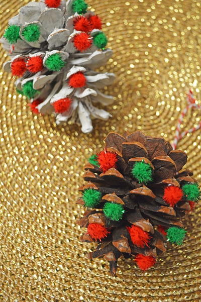 Pom Pom Pine Cone Ornaments