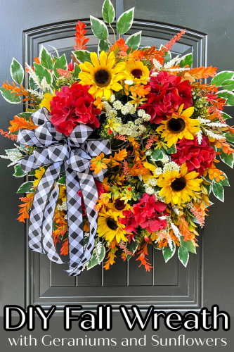 Diy Fall Wreath With Geraniums And Sunflowers